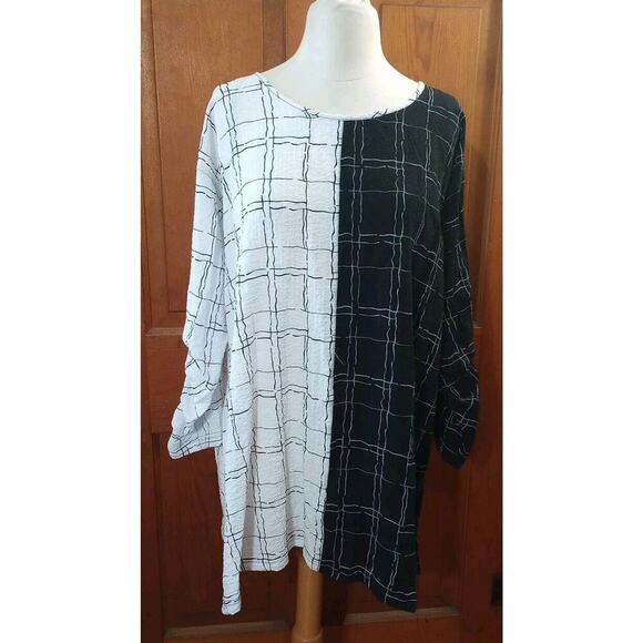 Ali Miles Black & White Tunic New Abstract Design Top Size XLCrepe - Picture 3 of 9